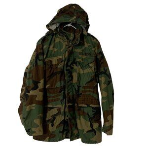 US Army Jacket Camo Military Cold Weather Field Jacket Hood SZ Small Regular